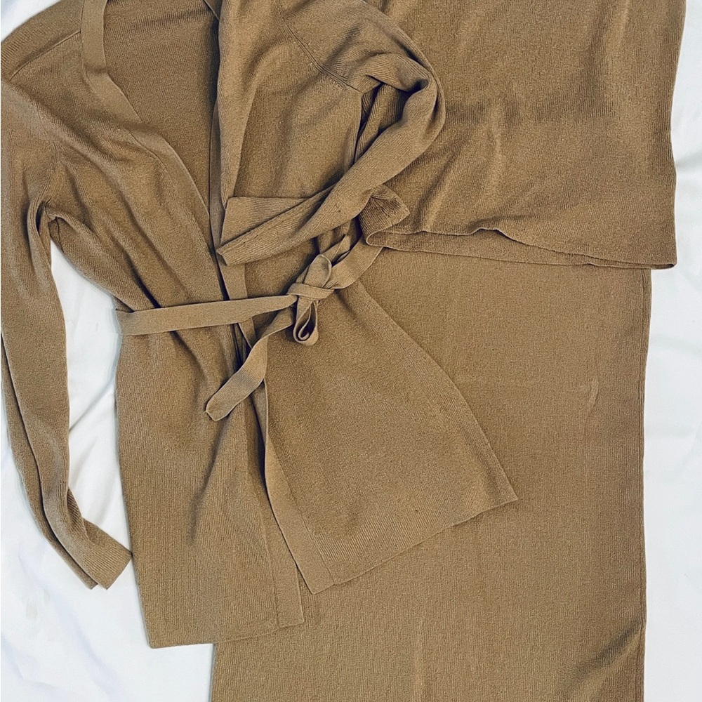 Merona 3 Piece Beige Knit Sweater & Skirt Set